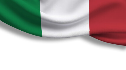 Obraz premium A Italian flag is shown with red, white and green colors. The design features several triangular shapes along one edge. The flag appears to be flowing