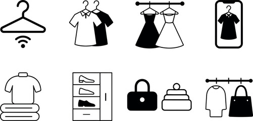 Collection of various clothing and fashion items icons