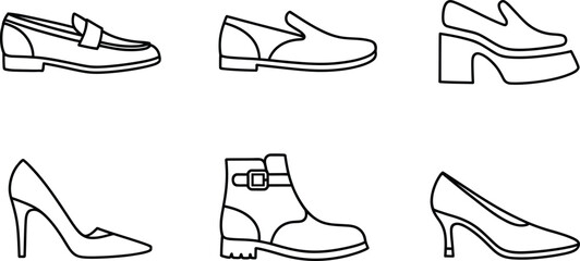 collection of various stylish footwear types  shoes and heels