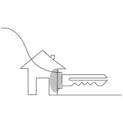 Key icon in a single continuous line art style for security concept
