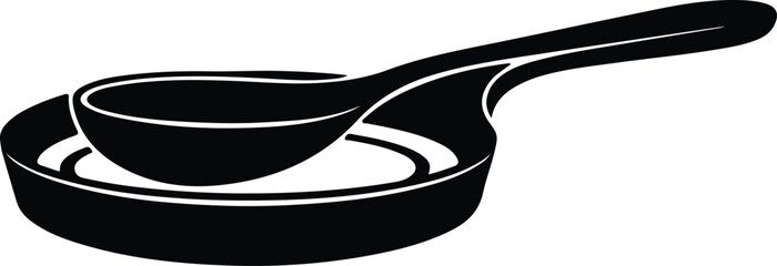 Silhouette of a spoon resting in a shallow dish Vector Illustration