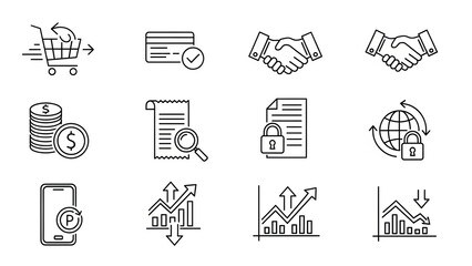 Business Icons Set: Finance, Security, Analytics, Shopping, and Partnership