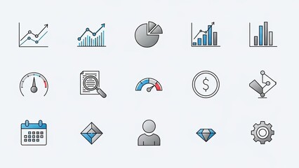 Business Icons Set: Graphs, Analytics, Finance, Strategy, Performance, Data