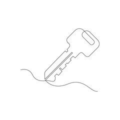 Key icon in a single continuous line art style for security concept