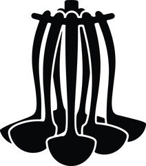 Silhouette of kitchen ladles hanging on a rack Vector Illustration