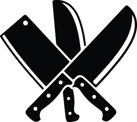 Silhouette of three professional kitchen knives crossed vector illustration