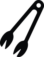 Silhouette of kitchen serving tongs with curved handles Vector Illustration
