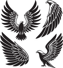 Fototapeta premium Eagle Wings and Flying Eagle Silhouette Set