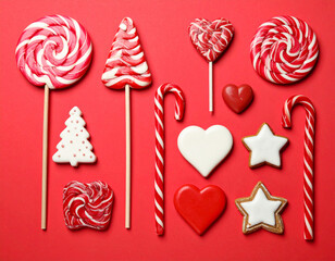 Festive red and white candy and cookie assortment