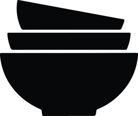 Silhouette stack of three bowls and plates Vector Illustration
