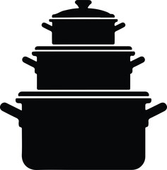 Silhouette stacked cooking pots and lids kitchenware vector illustration