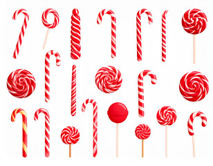 Collection of red and white candy canes and lollipops