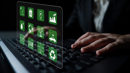 A collection of icons for green energy and sustainability. Symbols for environmental protection, renewable resources, and eco friendly technology. Motif