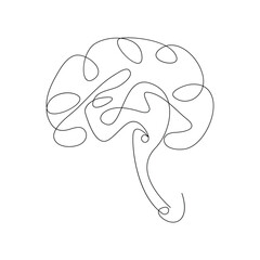 Brain illustration in a single continuous line art style for mental health