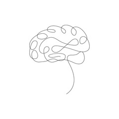 Brain illustration in a single continuous line art style for mental health