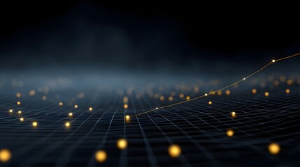Abstract digital graph with glowing orange points on a grid indicating upward trend