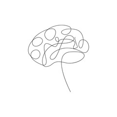 Brain illustration in a single continuous line art style for mental health