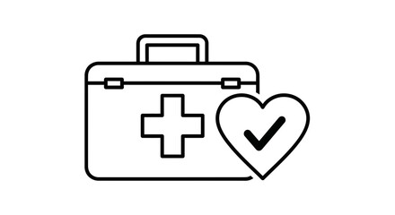 Medical First Aid Kit Icon - Healthcare Emergency Bag and Heart Check Symbol