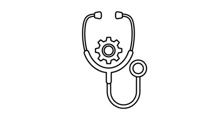 Stethoscope and Gear Icon - Medical Diagnostics and Healthcare System Maintenance Symbol
