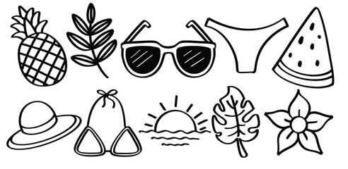 Set of hand drawn Summer style theme Isolated Vector © Ardana.artwork