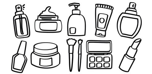 Set of hand drawn cosmetics beauty skin care and makeup theme Isolated Vector