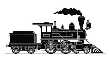 Vintage steam locomotive illustration with black and white design side view © Mstsalma