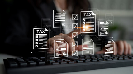 A concept of the tax compliance process. This shows the auditing and verification of various financial documents and forms to ensure regulatory adherence for business accounting. Fermion