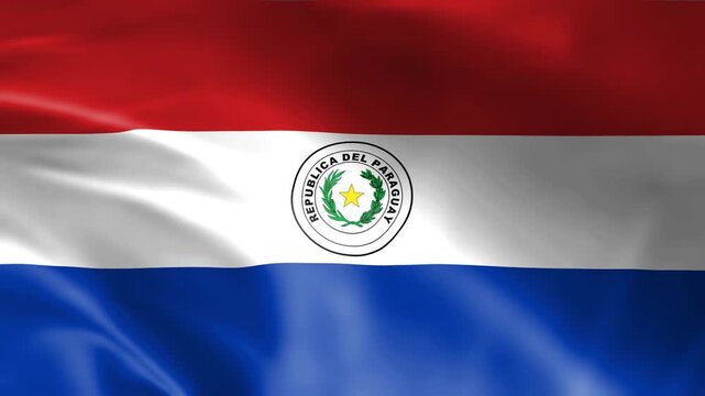 Waving flag of Paraguay national symbol with coat of arms representing patriotism and country pride rendered in realistic fabric texture