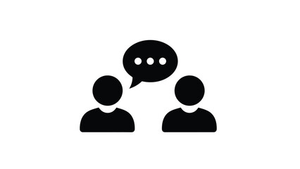 Two people silhouettes with a speech bubble indicating conversation or dialogue