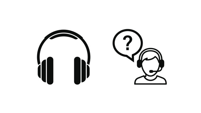 Customer support with headphones and a questioning human icon illustration
