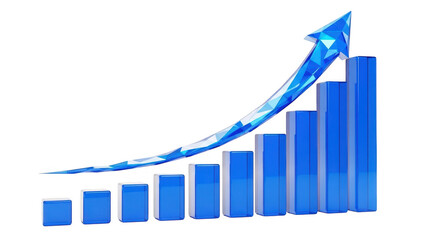 Digital blue arrow chart illustrating upward financial growth and positive progress on a black background