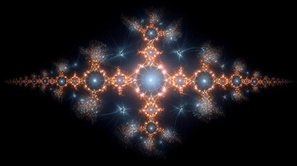 Bright colors and abstract shapes form an intricate fractal design