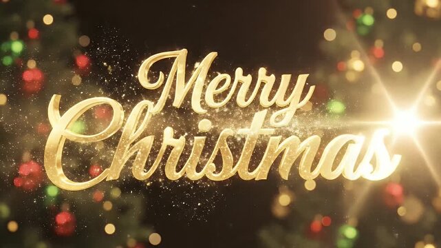 Golden Merry Christmas Greeting - The video features the text "Merry Christmas" in a large, golden, cursive font.