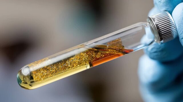 Medium shot of a technician examining a selfhealing polymer resin sample showcasing innovative materials for automotive applications and repair.