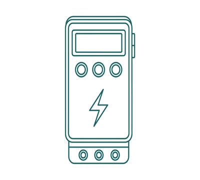 Simple teal outline of a portable taser device with a lightning bolt symbol