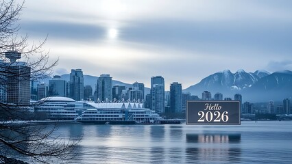 Obraz premium Cityscape with Mountain View 2026