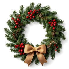 Elegant christmas wreath with berries and bow