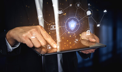 A complete cybersecurity system concept. Providing network protection for online banking, cloud data, financial transactions, and personal identity with secure authentication. Fermion