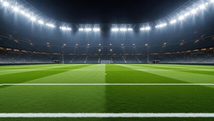 Obraz premium Brightly lit soccer stadium field ready for action at night