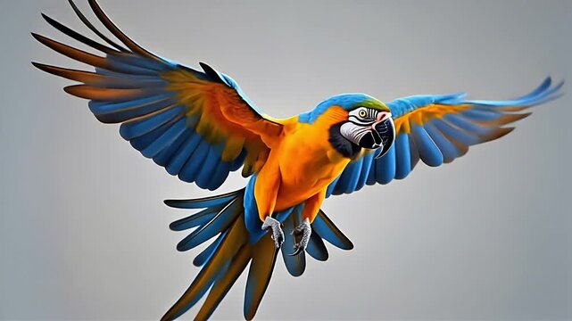 Colorful blue and gold macaw parrot flying