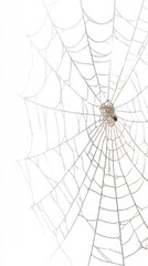 Obraz premium Intricate spiderweb adorned with dewdrops on a bright white background
