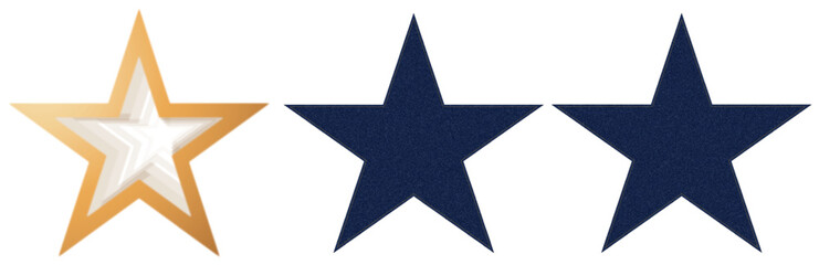 three star rating display with one gold outline and two navy filled stars review icon