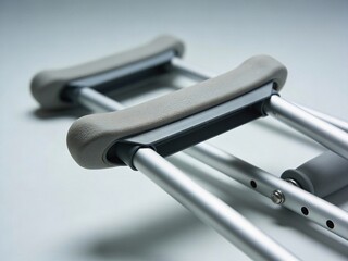 A pair of crutches with a grey and black handle