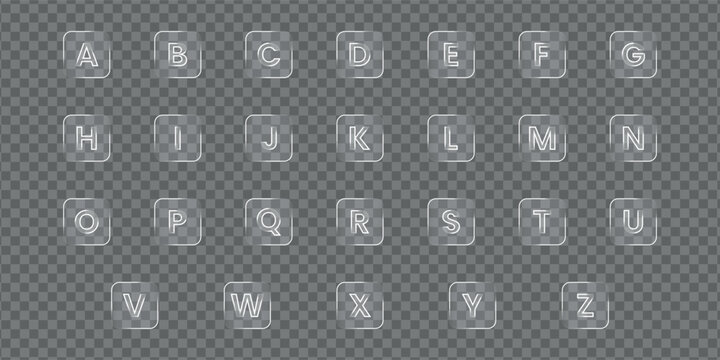 Alphabet glass buttons isolated on transparent background