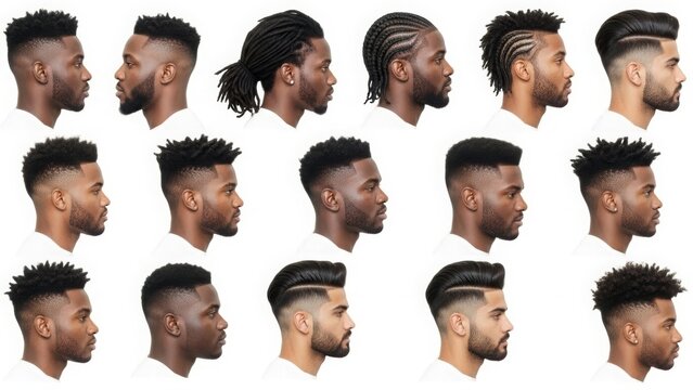 Men hairstyles barbershop styles detailed side profiles fade undercut dreadlocks braids mohawk