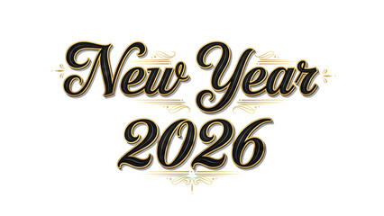 Decorative new year 2026 script text on white background