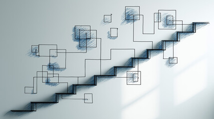 Ascending the Path: A striking visual representation of steps leading upward, intertwined with abstract linear designs, symbolizing progress and innovation.