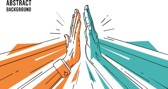 Two hands meet in a vibrant high five against a dark background design