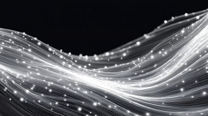 Digital Data Stream: An abstract visualization of flowing data, represented by luminous strands and particles that weave and merge, conveying the concepts of connectivity, information.