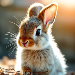 Obraz premium Ultra-realistic cute baby bunny with soft fur, bright natural light, blurred background, macro-style detail, 4MB wildlife photo.
